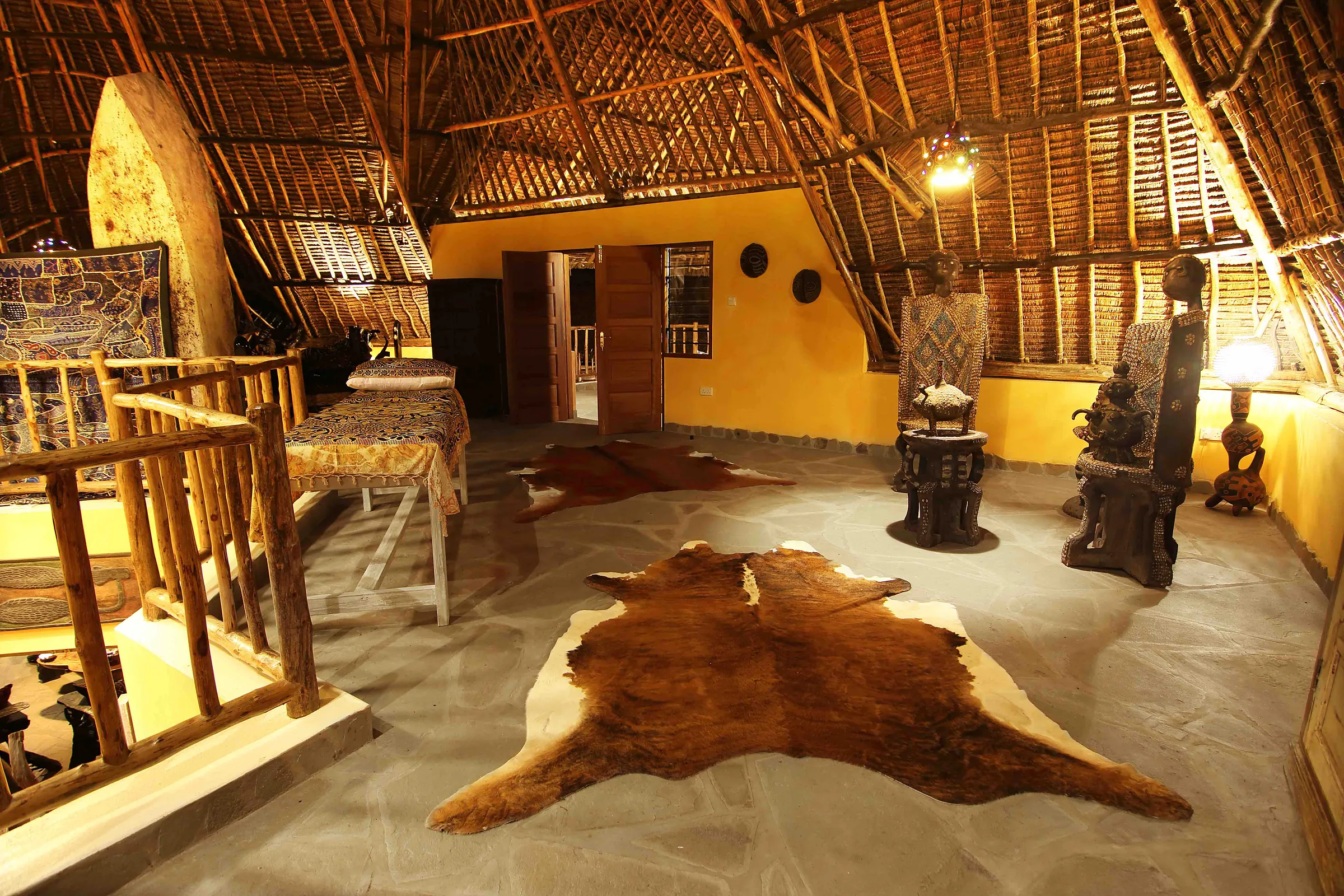 Open living space beneath the makuti roof